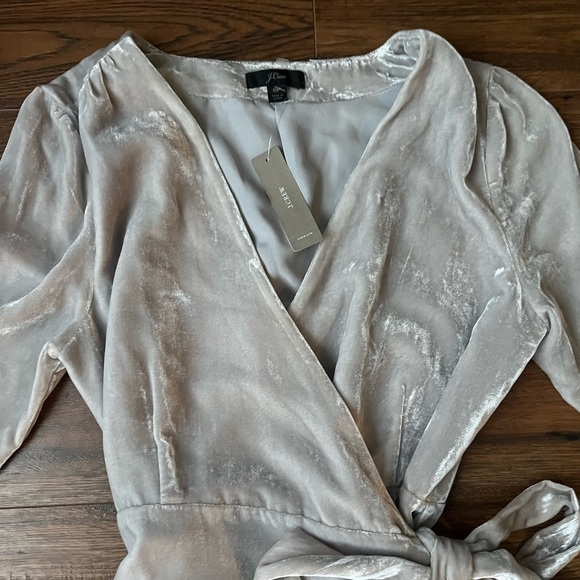 NWT J Crew Silver Velvet Wrap  Dress - Picture 2 of 9
